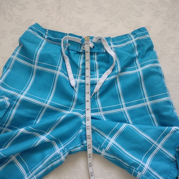 Ocean Pacific turquoise plaid swim shorts lined - Picture 3 of 7